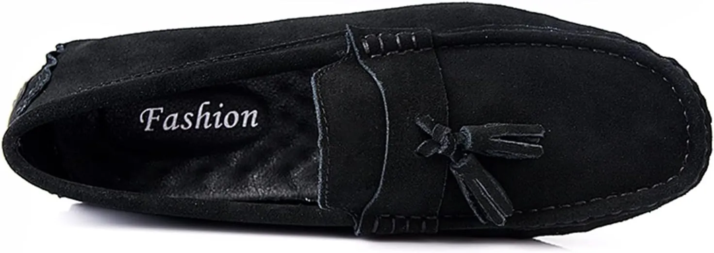 Easy to Put and Remove. Smoking Loafer for Men PU Tassel Stitching Details Round Toe Suede Vamp Flexible Lightweight Flat Heel Resistant Driving Slip on for All Occasions
