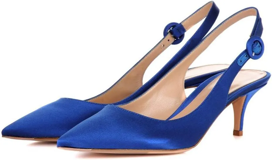Eldof Womens Kitten Heel Pumps| Pointed Toe Slingback Sandals | 6.5CM Mid Heel Wedding Dress Shoes