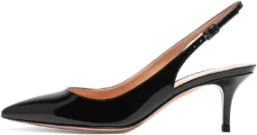 Eldof Womens Kitten Heel Pumps| Pointed Toe Slingback Sandals | 6.5CM Mid Heel Wedding Dress Shoes