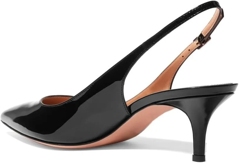 Eldof Womens Kitten Heel Pumps| Pointed Toe Slingback Sandals | 6.5CM Mid Heel Wedding Dress Shoes