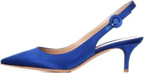 Eldof Womens Kitten Heel Pumps| Pointed Toe Slingback Sandals | 6.5CM Mid Heel Wedding Dress Shoes