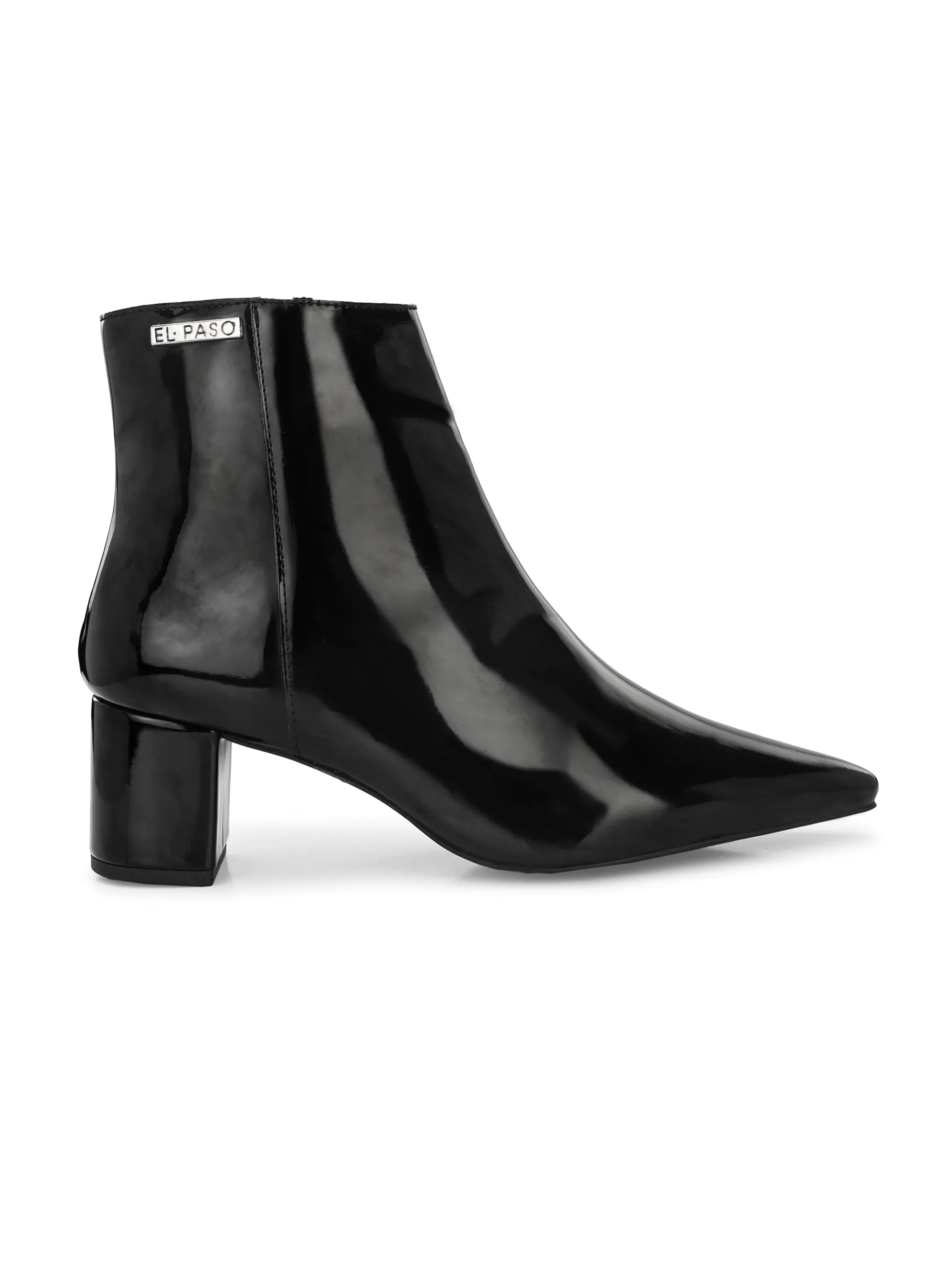 Sleek Ebony Glossy Womens Booties - Elegant and Stylish Footwear