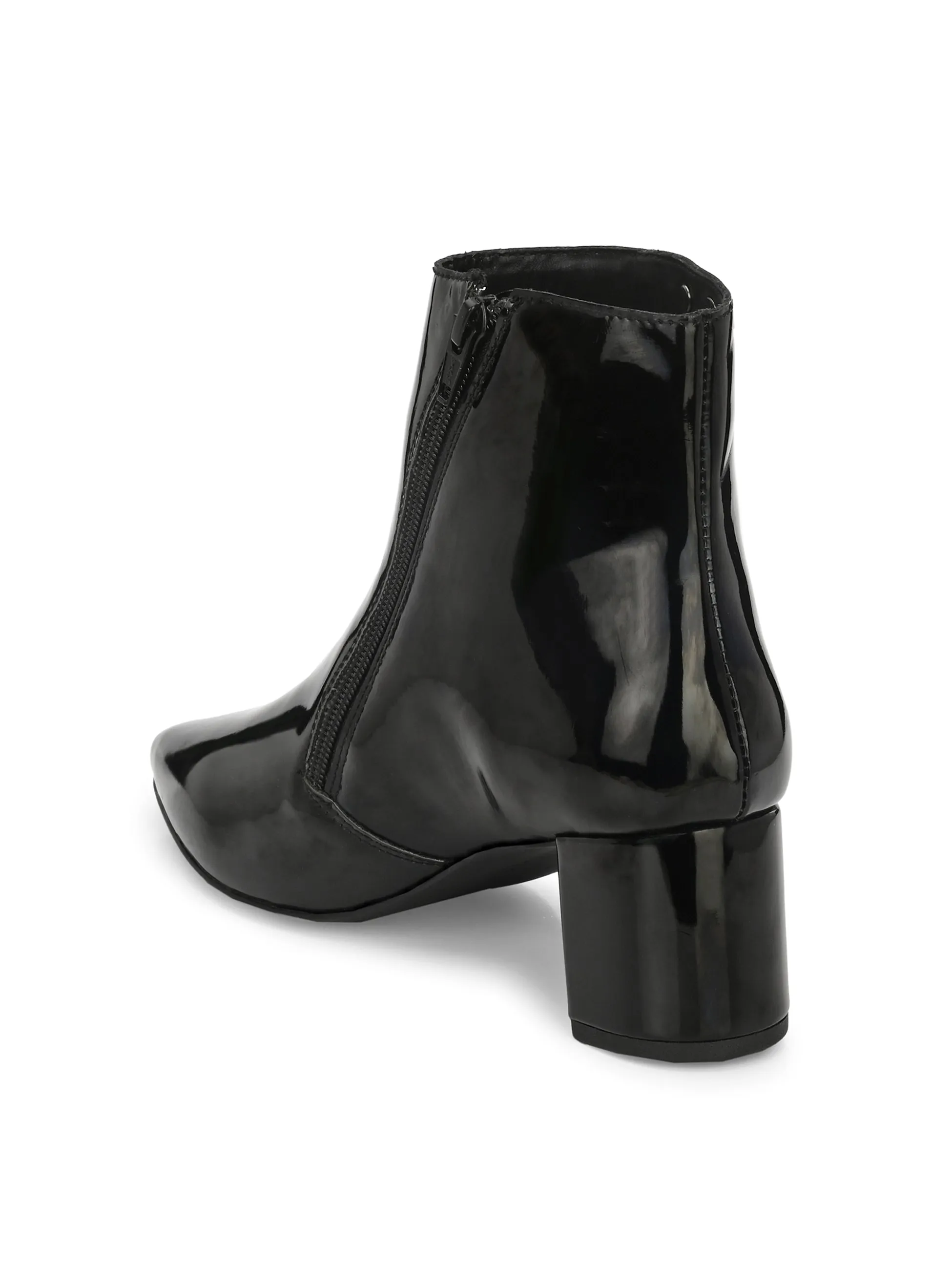 Sleek Ebony Glossy Womens Booties - Elegant and Stylish Footwear