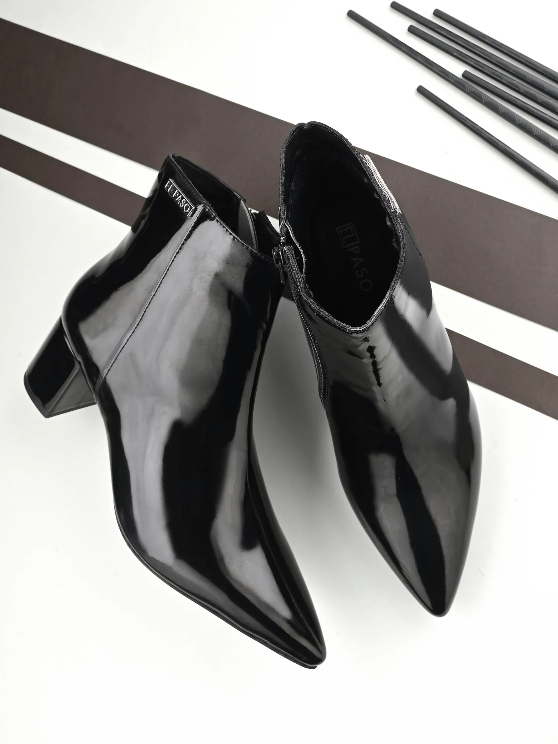 Sleek Ebony Glossy Womens Booties - Elegant and Stylish Footwear