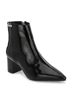 Sleek Ebony Glossy Womens Booties - Elegant and Stylish Footwear