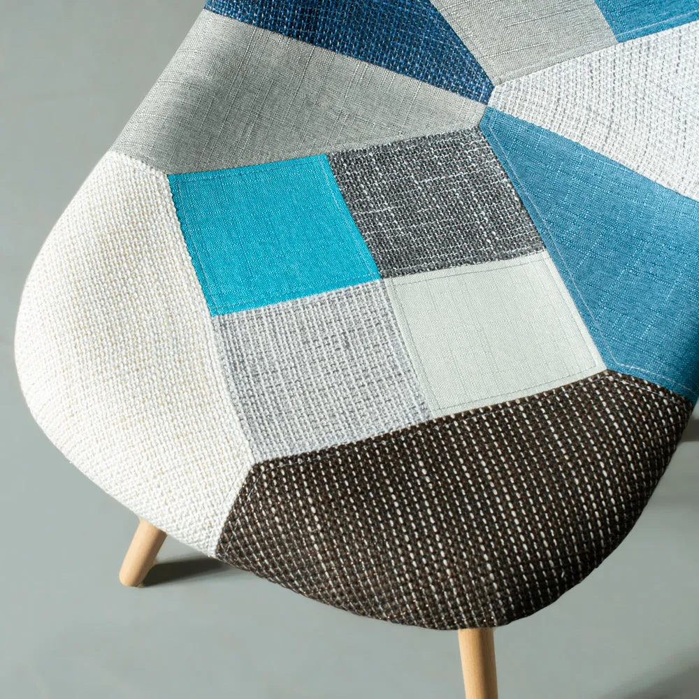 ESSEN - Blue Monochrome Fabric Patchwork Side Chair