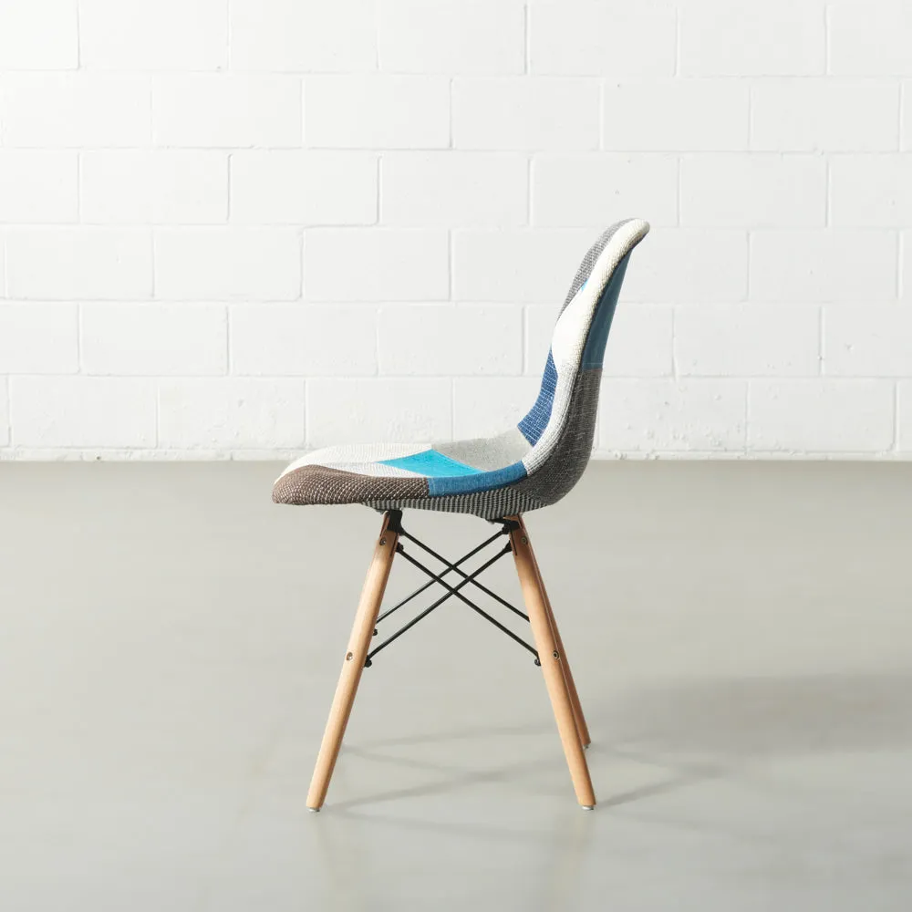 ESSEN - Blue Monochrome Fabric Patchwork Side Chair