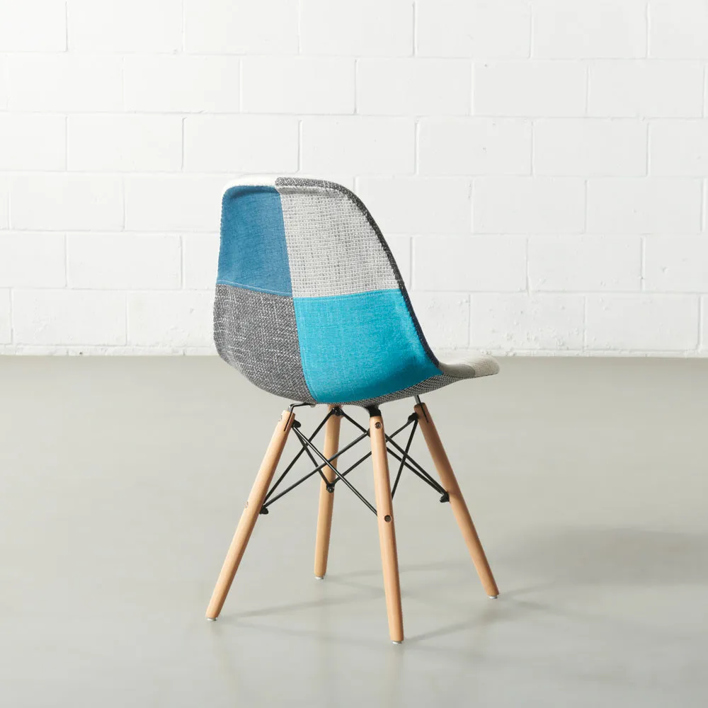 ESSEN - Blue Monochrome Fabric Patchwork Side Chair