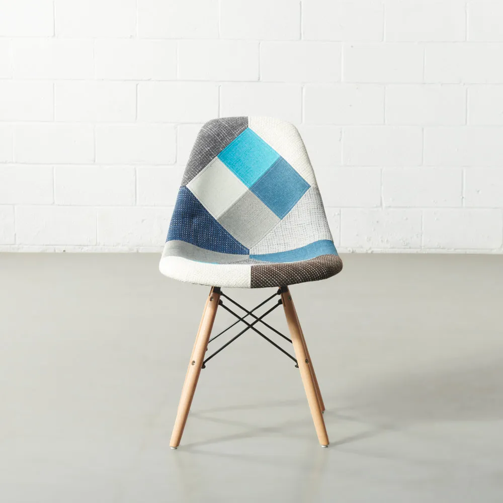 ESSEN - Blue Monochrome Fabric Patchwork Side Chair