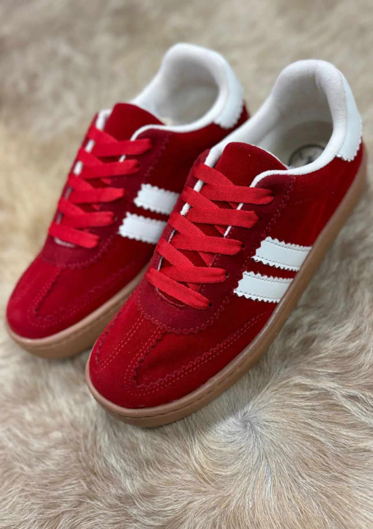 Fiery Red Vintage Striped Patchwork Lace- up Flat Shoes