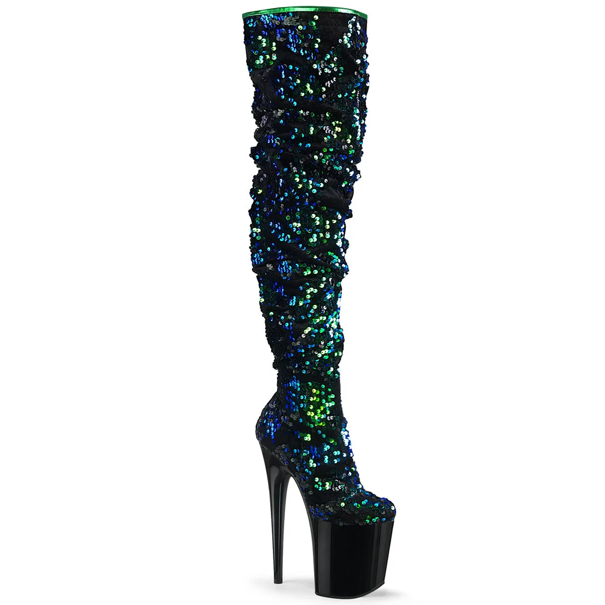 Flamingo-3004 Green Iridescent Sequins, 8" Heels