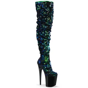 Flamingo-3004 Green Iridescent Sequins, 8" Heels