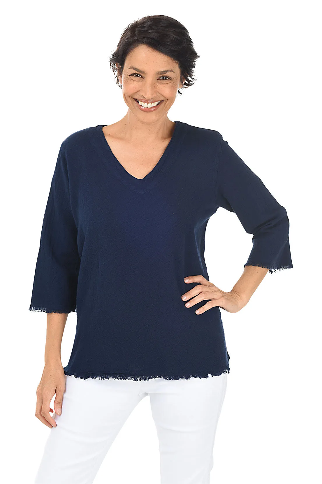 Elegant Fringed High-Low Crinkle Top for Women