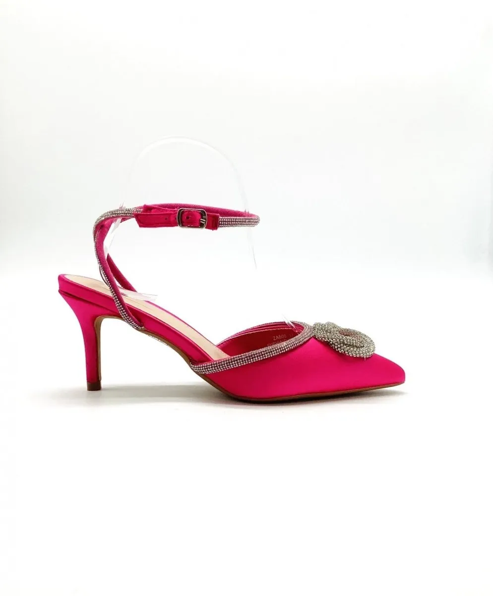 Fuchsia Pink Pointed Toe Mid Heel Bow Shoes
