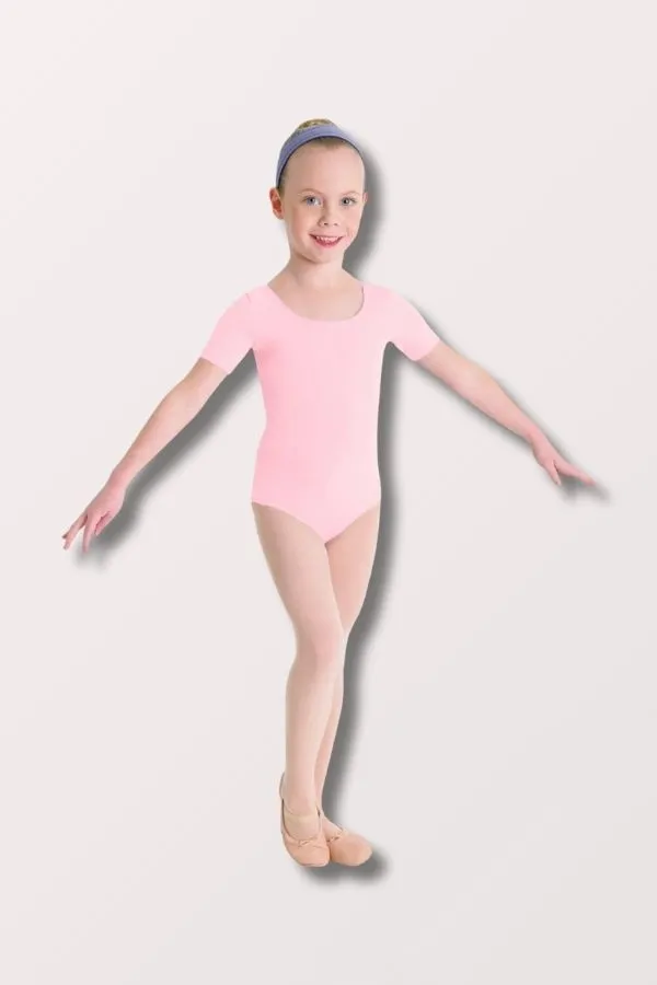 Girls Short Sleeve Round Neck Leotard - Candy Pink