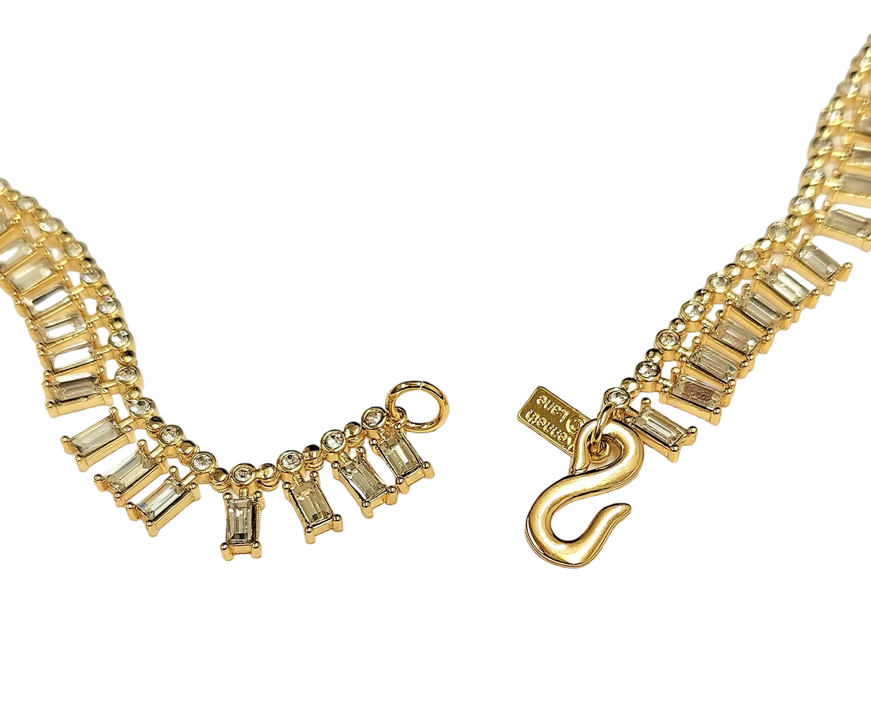 Gold with Clear Crystal Baguette "S" Hook Necklace