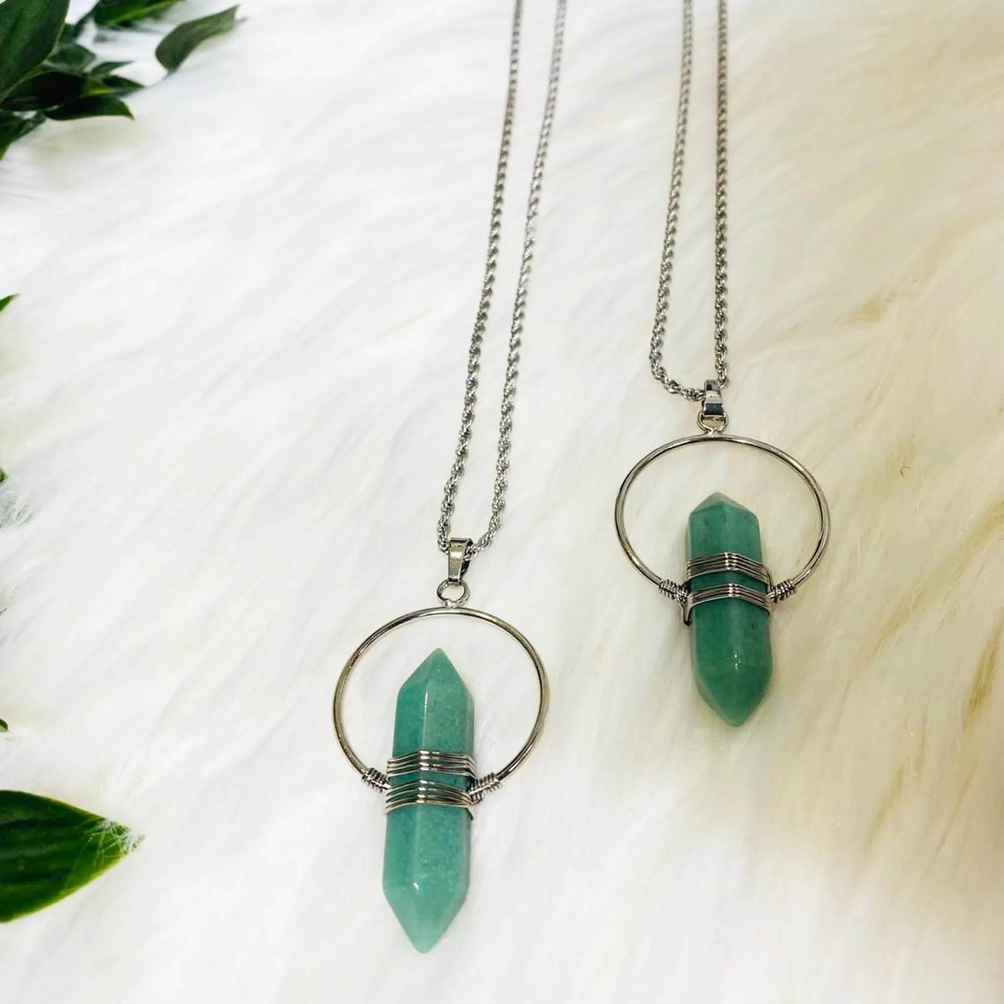 Green Aventurine Necklace with Gold Dipped Silver Chain