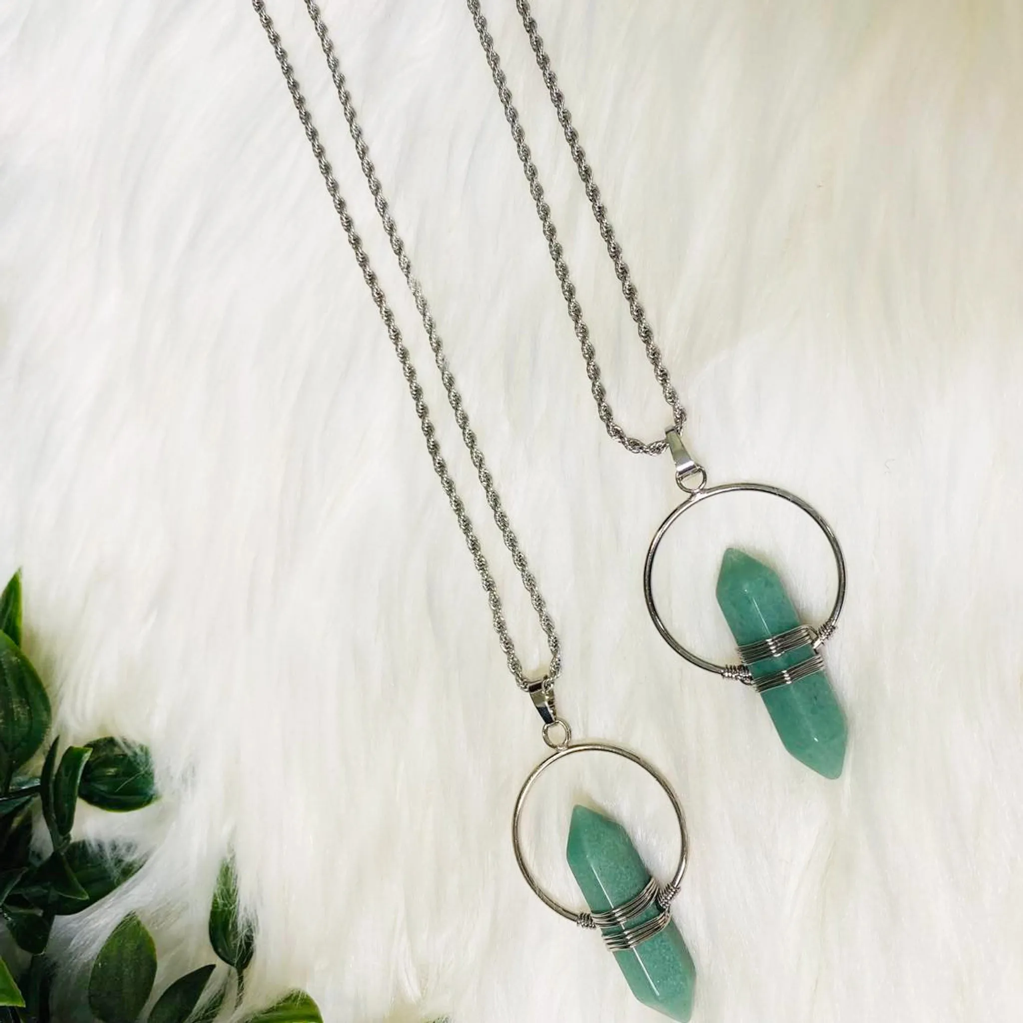 Green Aventurine Necklace with Gold Dipped Silver Chain