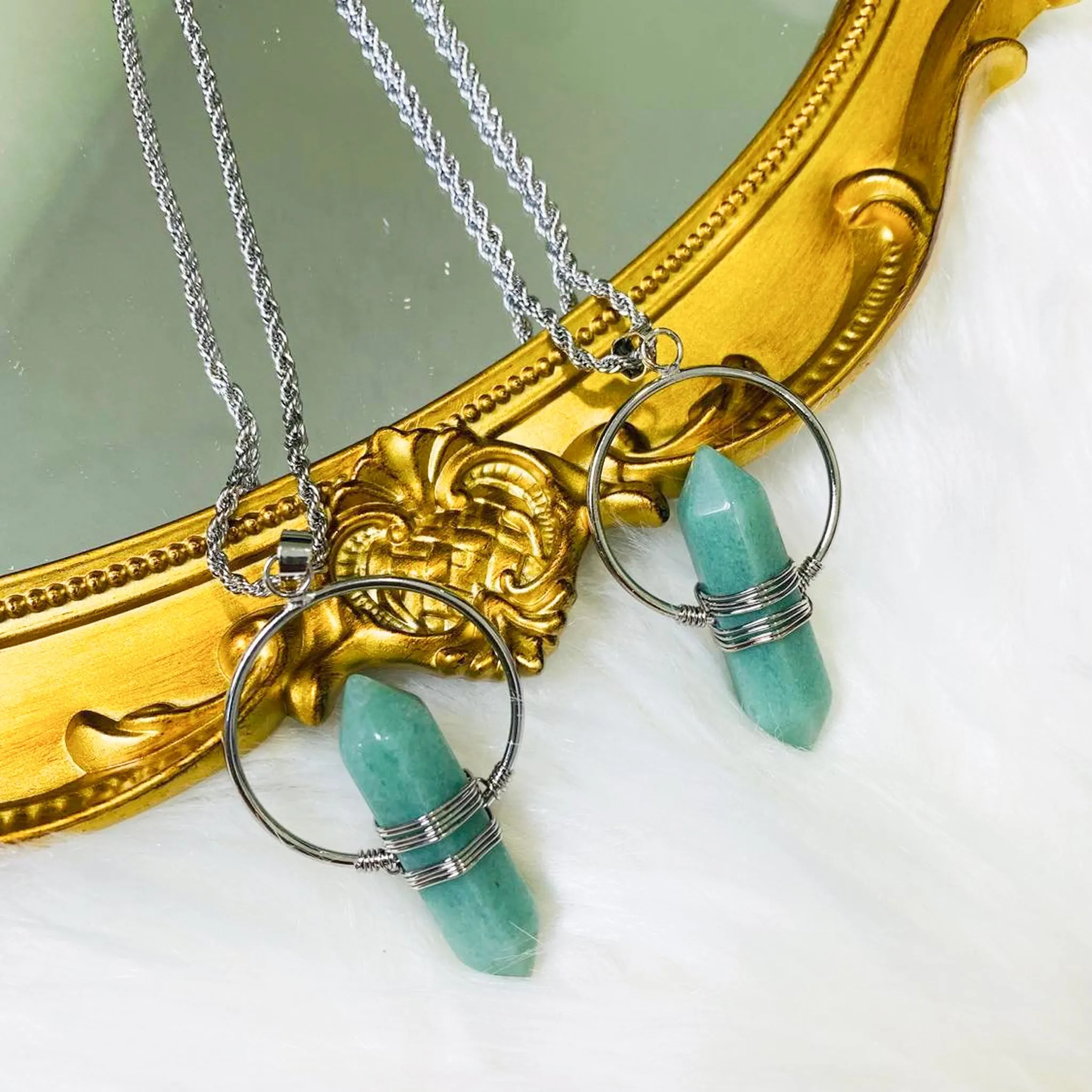 Green Aventurine Necklace with Gold Dipped Silver Chain