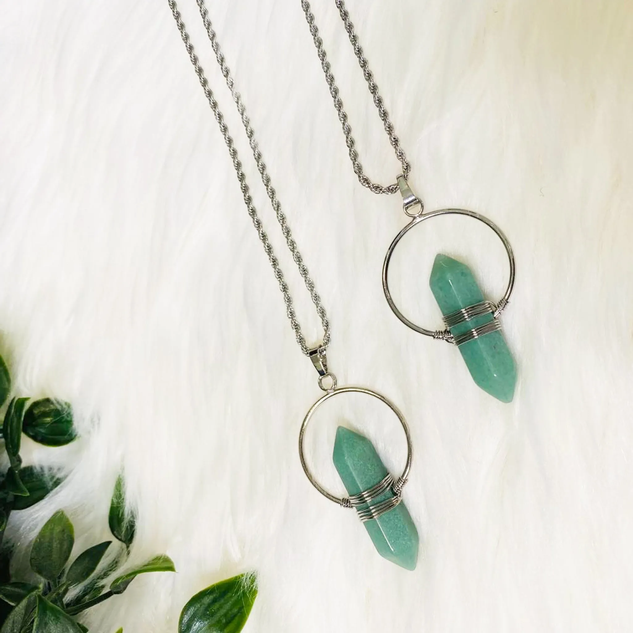 Green Aventurine Necklace with Gold Dipped Silver Chain