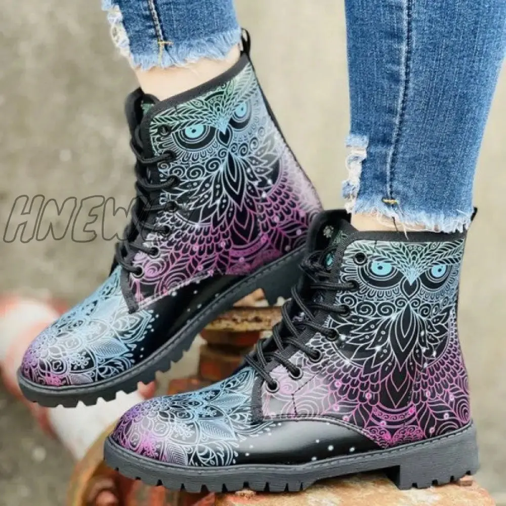 Hnewly - Black Casual Patchwork Frenulum Printing Round Comfortable Out Door Shoes