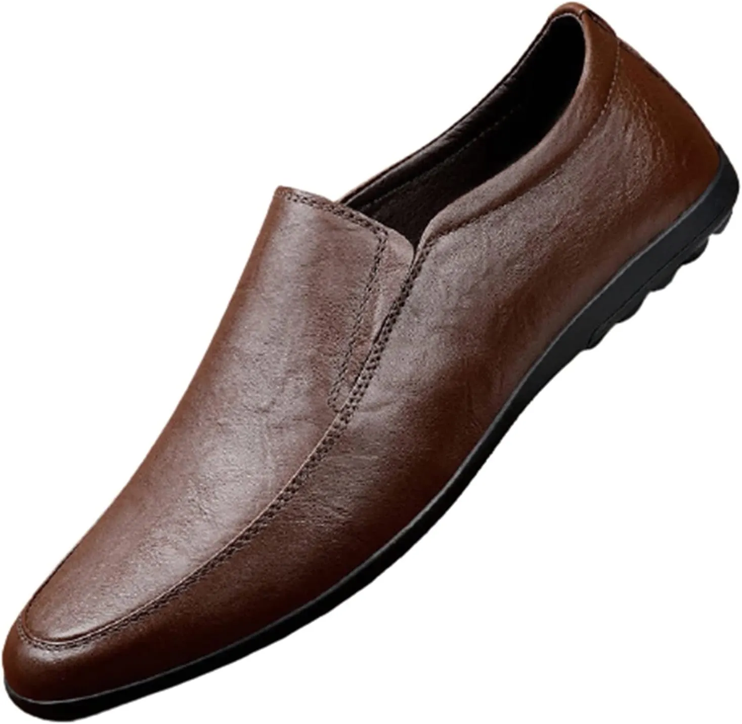 HOOENG Driving Moccasins for Men Genuine Leather Round Toe Breathable Resistant Anti-Slip Lightweight Flat Heel Driving Slip on (Color : Dark Brown, Size : 10)