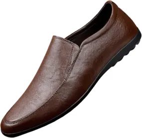 HOOENG Driving Moccasins for Men Genuine Leather Round Toe Breathable Resistant Anti-Slip Lightweight Flat Heel Driving Slip on (Color : Dark Brown, Size : 10)
