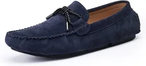 HOOENG Loafers Smoking Loafer Driving Moccasins for Men Genuine Leather Round Toe Stitching Details Bow Resistant Flexible Flat Heel Soft Walking Slip on (Color : Navy, Size : 8.5)