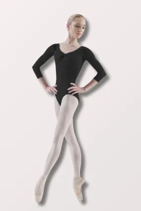 Ladies Pinch Front Three Quarter Sleeve Leotard - Black