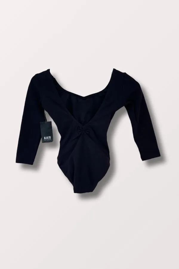 Ladies Pinch Front Three Quarter Sleeve Leotard - Black