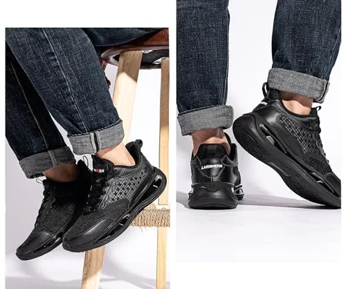 LARNMERN Steel Toe Shoes Men Breathable Work Sneakers Safety Lightweight Comfortable Tennis Shoe Indestructible Sneaker(10.5 Men, Light Black)