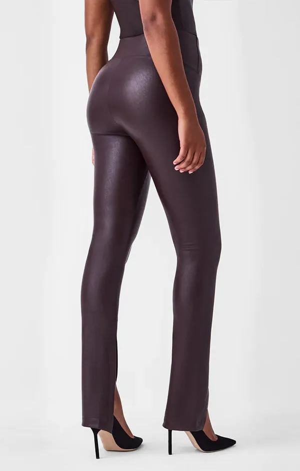 Leather-Like Front Slit Skinny Pant