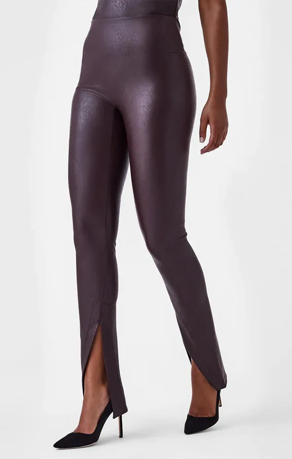 Leather-Like Front Slit Skinny Pant