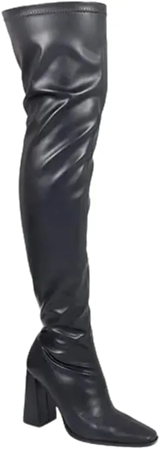 Liliana Women's Thigh High Boots Stretchy Over The Knee Chunky Block Heel Boots