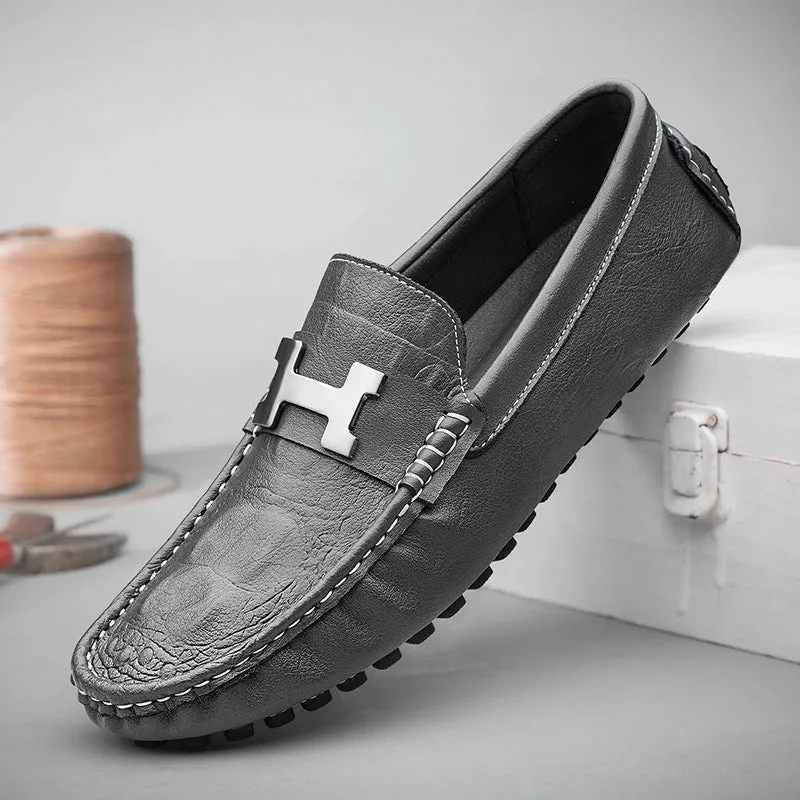 Live broadcast hot style pattern Doudou shoes large size lazy driving shoes British casual shoes genuine leather men's shoes