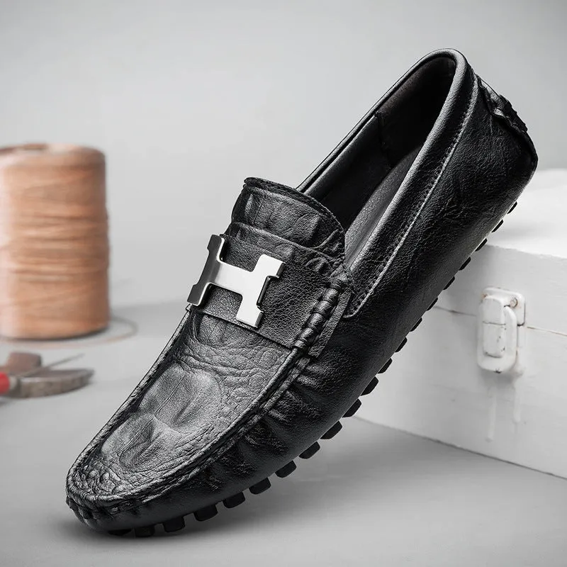 Live broadcast hot style pattern Doudou shoes large size lazy driving shoes British casual shoes genuine leather men's shoes