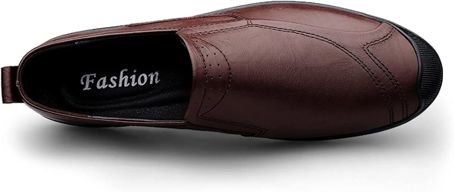Loafer Shoes for Men Genuine Leather Stitching Details Round Toe Breathable Resistant Flexible Flat Heel Lightweight Anti-Slip Driving Slip on for Any Attire