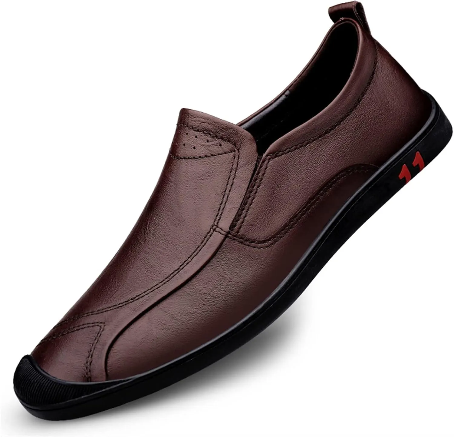 Loafer Shoes for Men Genuine Leather Stitching Details Round Toe Breathable Resistant Flexible Flat Heel Lightweight Anti-Slip Driving Slip on for Any Attire