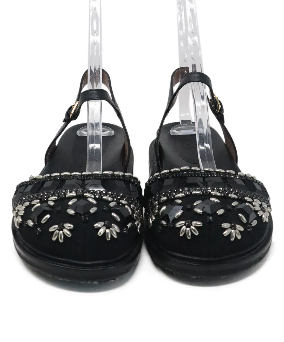 Marni Black Leather Beaded Flats sz 10