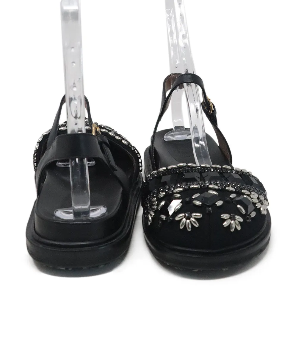 Marni Black Leather Beaded Flats sz 10