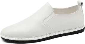 Men's Leather Round Toe Flat Slip-On Loafers Casual Low Top Hollow Out Breathable Penny Sandals Comfortable Non-Slip Soft Bottom Driving Work Shoes
