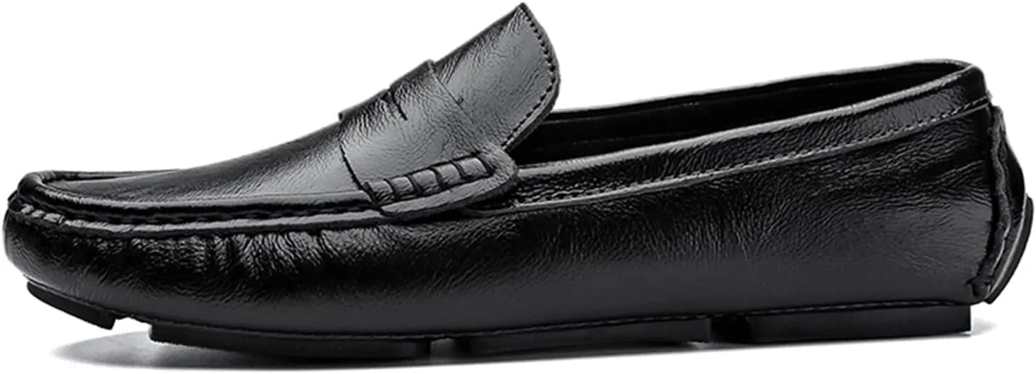 Men's Loafers Shoes Penny Loafer Genuine Leather Stitching Details Round Toe Resistant Flat Heel Lightweight Prom Walking Slip On