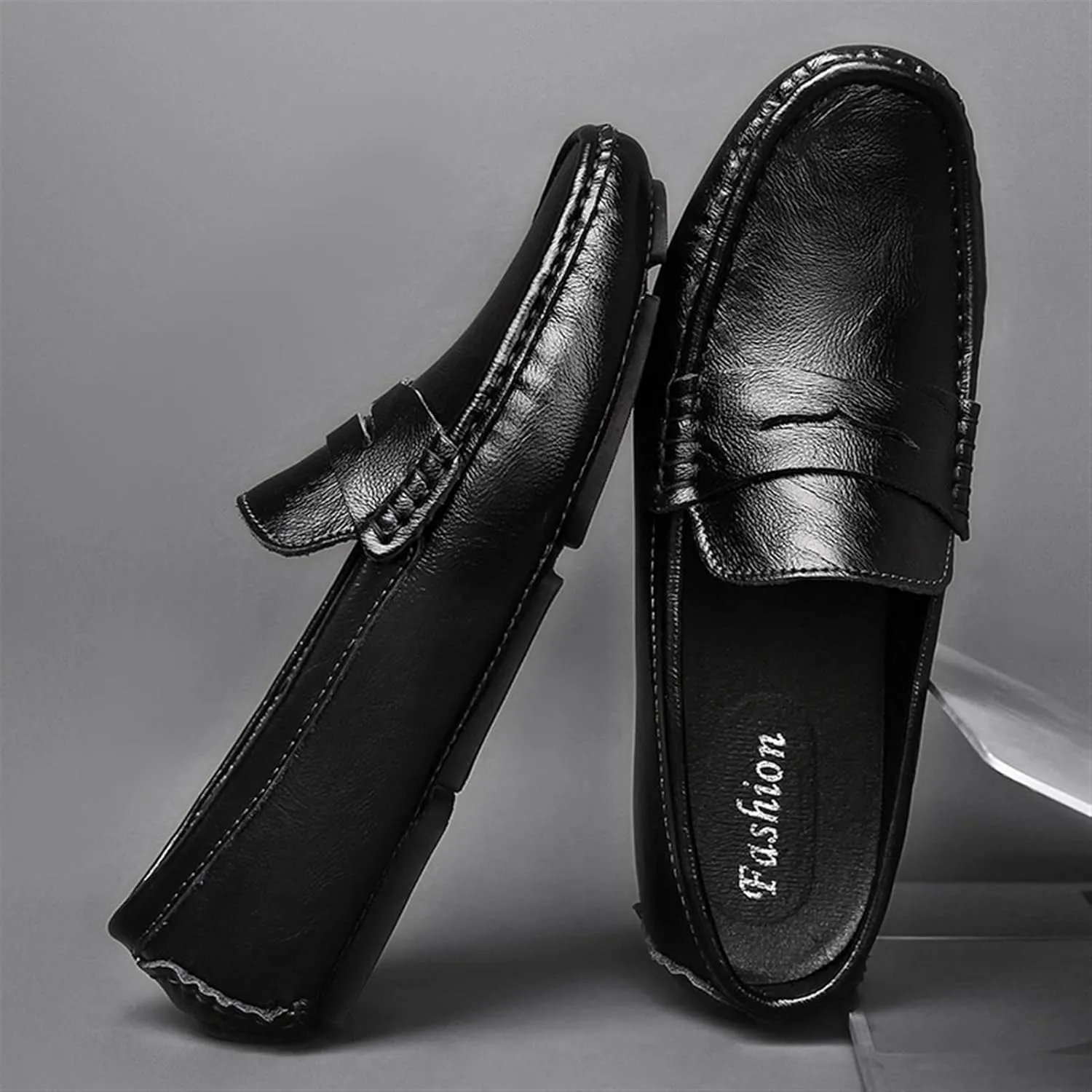 Men's Loafers Shoes Penny Loafer Genuine Leather Stitching Details Round Toe Resistant Flat Heel Lightweight Prom Walking Slip On