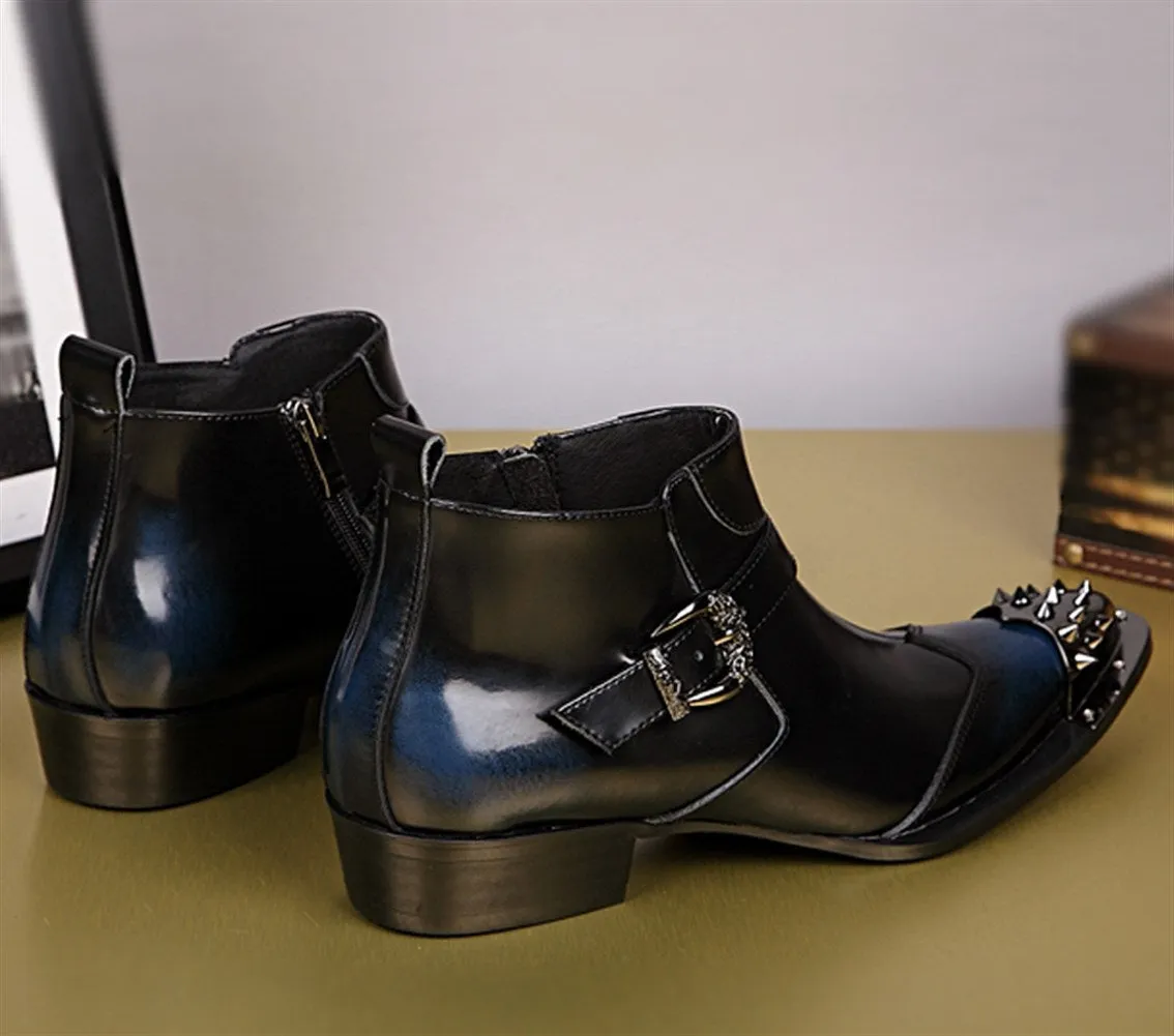 Mens Zip Pointed Belt Boots