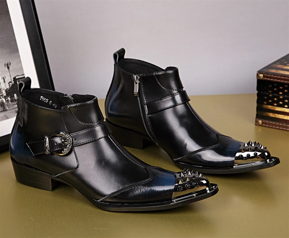 Mens Zip Pointed Belt Boots
