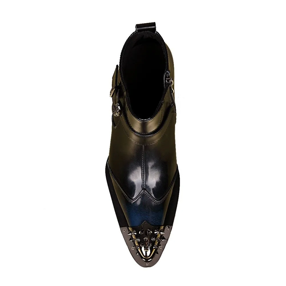 Mens Zip Pointed Belt Boots