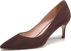 Mettesally Women's Kitten Heels Pointed Toe Suede Pumps Mid Heel Comfortable Slip On Party Dress Shoes