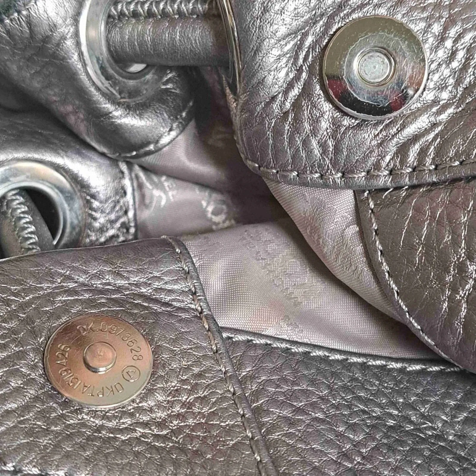 Michael Kors Metallic Pewter Pebbled Leather Double Handle Tote Handbag
