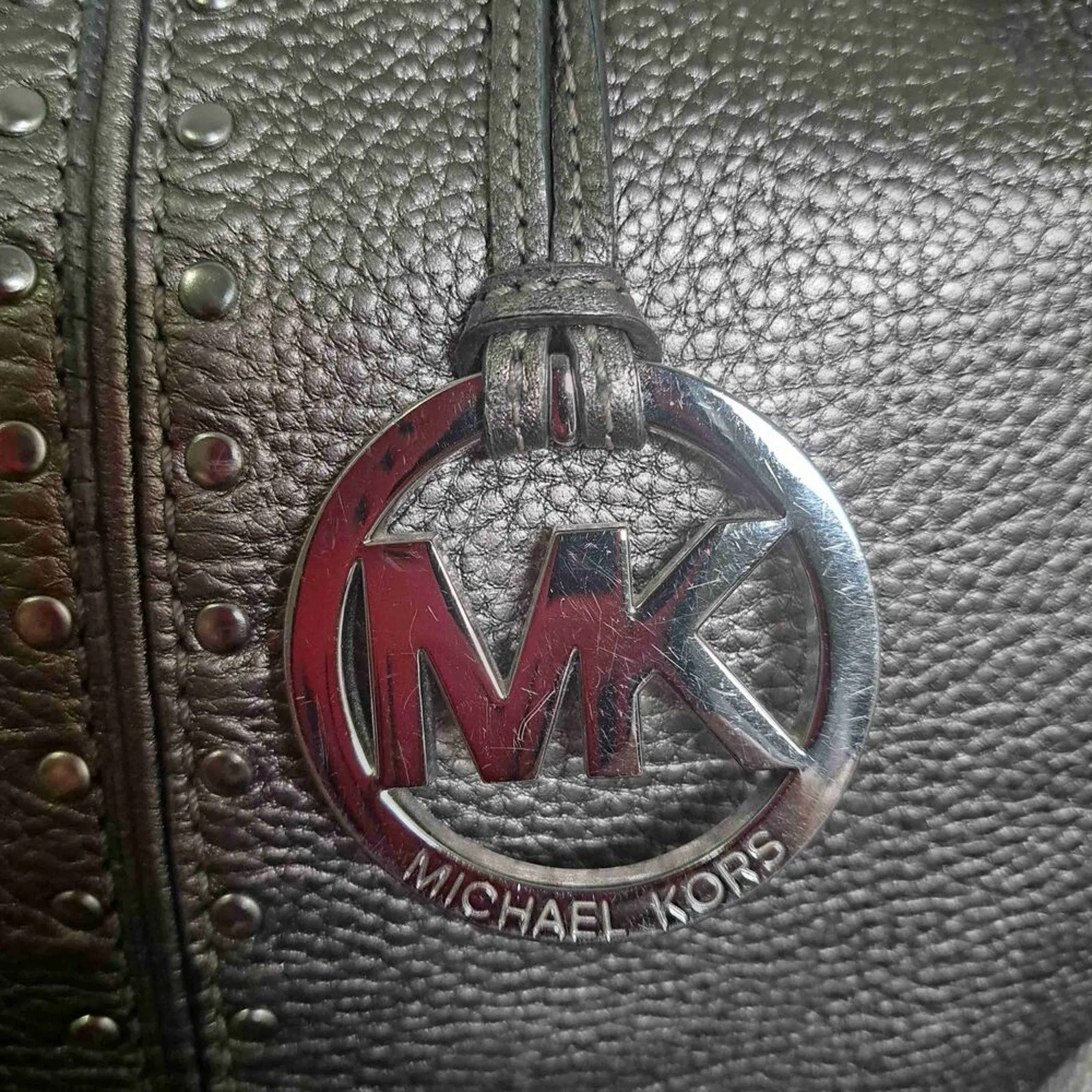 Michael Kors Metallic Pewter Pebbled Leather Double Handle Tote Handbag