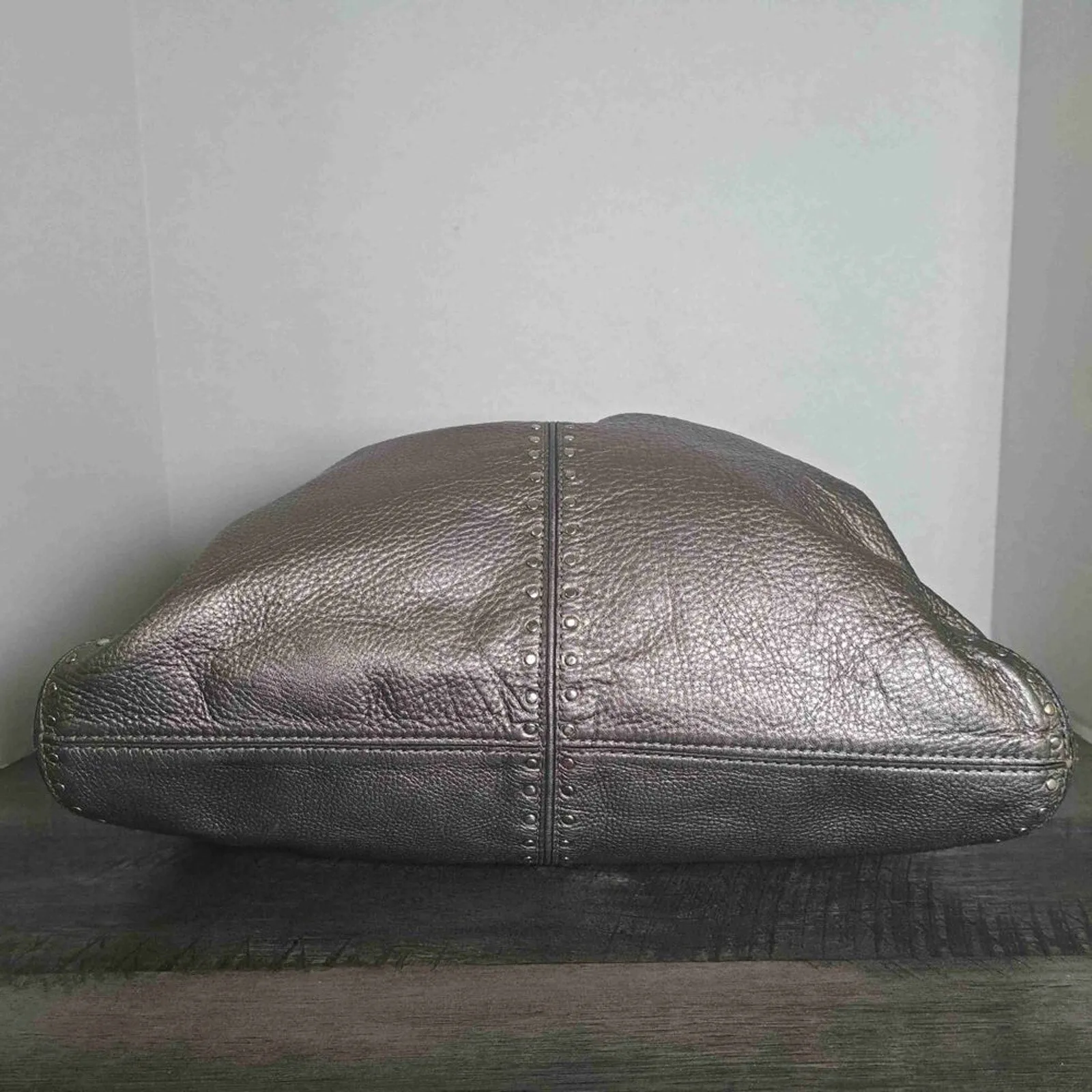 Michael Kors Metallic Pewter Pebbled Leather Double Handle Tote Handbag